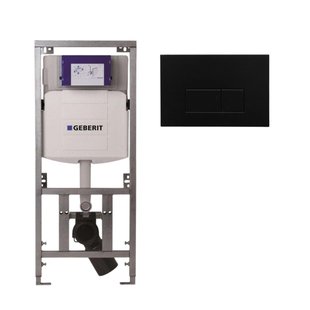 Geberit Inbouwreservoir UP320 met QeramiQ metal bedieningsplaat - dualflush - rechthoekige knoppen - metaal zwart mat SW706193 0701131