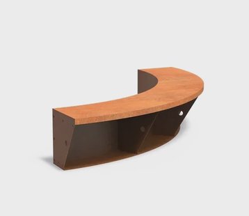 Keerwand cortenstaal binnenbocht 150x150x40cm. brede bovenrand