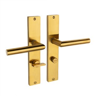 Mooi Deurbeslag Ferro geveerd op schild wc 63/8 mat messing