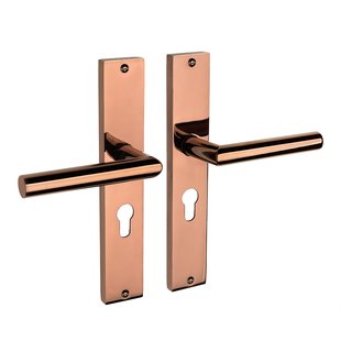 Mooi Deurbeslag Ferro geveerd op schild cilindergat 55mm PVD glanzend brons