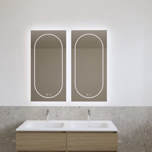 Spiegel Gliss Design Nova Verticaal 50x100 cm Incl. Spiegelverwarming Direct en Indirect LED-verlichting