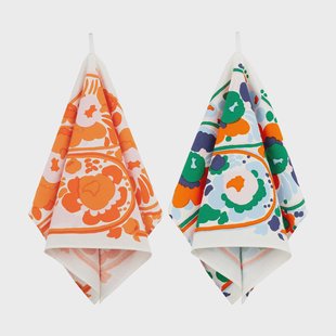Marimekko Karuselli theedoek 43x70 cm 2-delig White-orange-blue-emerald
