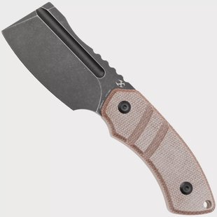 Kansept Korvid S G2030A4 Blackwashed 14C28N, Brown Micarta, vaststaand mes, Justin Koch design