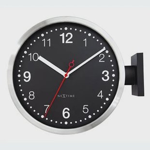 NeXtime - Wandklok 32,3x28x10cm-Stil-Wit & Zwart-Aluminium-NeXtime