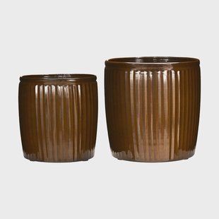 House Doctor Groove bloempot 2-delig small Bruin