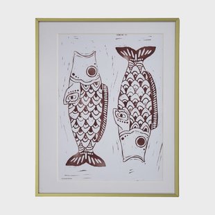 House Doctor Fish wall art illustratie 40x50 cm wijnrood