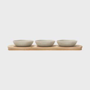 Villa Collection Shoku bamboe dienblad met 3 schalen Beige