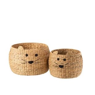 J-Line - Set Van 2 Manden Kat Waterhyacinth Naturel - 48x48x36cm J-Line - Set Van 2 Manden Kat Waterhyacinth Naturel - 48x48x36cm
