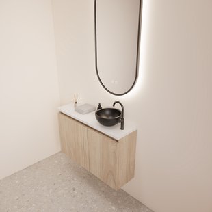 Fonteinmeubel BWS Meadow 80x50 cm Kastanje Eiken Incl. Topplaat Mat Wit