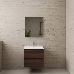 ACTIE BWS Badmeubel | Paris | Sonoma Choco 60 cm | Hoogglans Wit Wastafel | 1 Kraangat