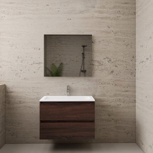 ACTIE BWS Badmeubel | Paris | Sonoma Choco 80 cm | Hoogglans Wit Wastafel | 1 Kraangat