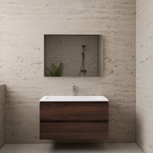 ACTIE BWS Badmeubel | Paris | Sonoma Choco 100 cm | Hoogglans Wit Wastafel | 1 of 2 Kraangaten