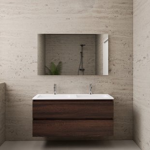 ACTIE BWS Badmeubel | Paris | Sonoma Choco 120 cm | Hoogglans Wit Wastafel | 2 Kraangaten