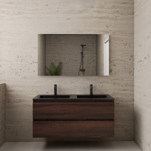 ACTIE BWS Badmeubel | Paris | Sonoma Choco 120 cm | Mat Zwart Wastafel | 2 Kraangaten