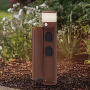 Lucande sokkellamp Corban, roest, sensor, stopcontacten, IP44