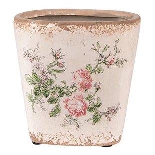 Clayre & Eef Bloempot 13x13x12 cm Roze Beige Keramiek Vierkant Clayre & Eef Bloempot 13x13x12 cm Roze Beige Keramiek Vierkant