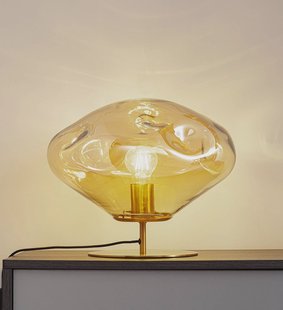 Lindby tafellamp Lelia, amber, glas, metaal, Ø 35 cm