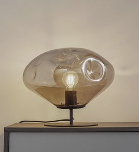 Lindby tafellamp Lelia, rookgrijs, glas, metaal, Ø 35 cm