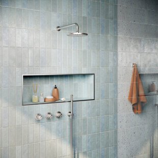 Complete Thermostatische Douche InBouwSet Hotbath Archie Met 2 stopkranen Met Plafondbuis 20 CM En 20 CM Hoofddouche (8mm dik) Geborsteld Messing PVD