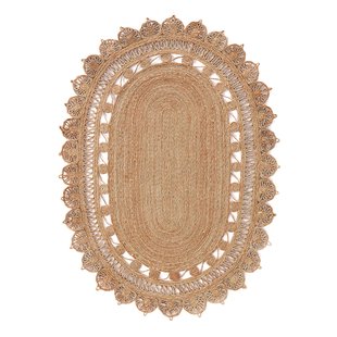 Ovalen vloerkleed in jute met motieven, Rozza