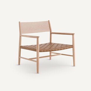 Fauteuil in massief beukenhout en leren riemen, Milda