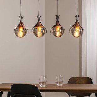 Avonni Hanglamp Sinka rookgrijs/antiek goud 80 cm glas/metaal 4flg.