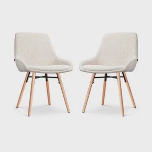 Nolon Nena-Isa Eetkamerstoelen Set van 2 - Bouclé Beige - Houten Poten