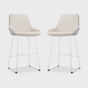 Nolon Nino-Isa Barkrukken Set van 2 - Bouclé Beige - Wit - 75 cm