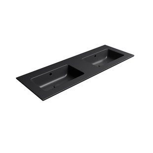 Dubbele Wastafel Keramiek Zonder Kraan Gat Sapho Pura 122x46 cm Mat Zwart