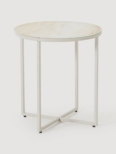 Ronde bijzettafel Antigua met glazen tafelblad in marmerlook