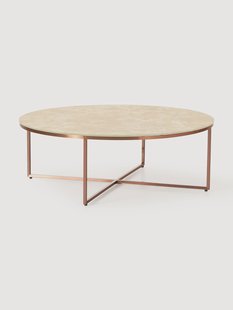 Ronde XL salontafel Antigua met glazen tafelblad in marmerlook