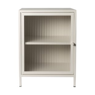 Nachtkastje Luca met geribbeld glazen deurtje - offwhite - 55.5x40x32 cm