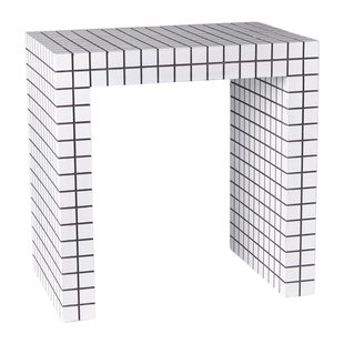 Bijzettafel checks - wit - 48x48x32 cm