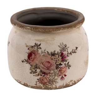 Clayre & Eef Bloempot Ø 10x9 cm Roze Beige Keramiek Rond Bloemen Clayre & Eef Bloempot Ø 10x9 cm Roze Beige Keramiek Rond Bloemen