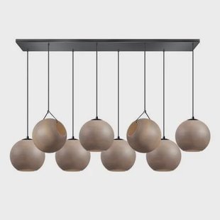 ETH Orb Hanglamp balk zwart L130xB30xH2.5cm 8xE27 Taupe grijs glas 25cm