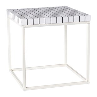 Bijzettafel checks met metalen frame - wit - 36x36x36 cm