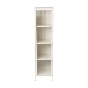 Hoge kast Luca met geribbeld glazen deurtje - offwhite - 160x42x40 cm