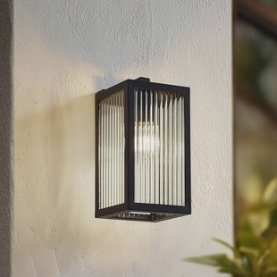 Lindby buitenwandlamp Bolgar, zwart, metaal, glas, 15 cm