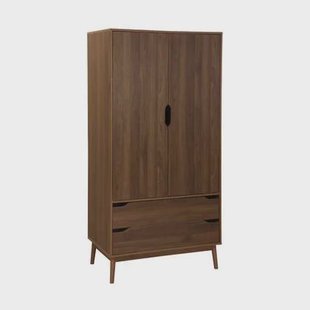 sweeek - Vintage kledingkast, walnootkleurig hout, 2 deuren sweeek - Vintage kledingkast, walnootkleurig hout, 2 deuren