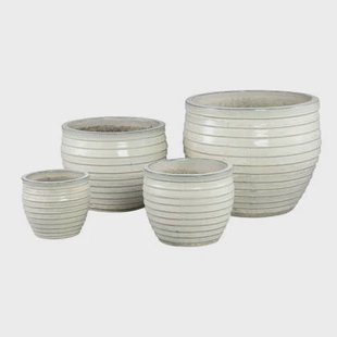 PTMD Triston Cream Ceramic Glazed Pot Ribbed Low SV4 PTMD Triston Cream Ceramic Glazed Pot Ribbed Low SV4