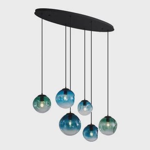 QAZQA Art deco hanglamp zwart met ovale plafondplaat en groen en