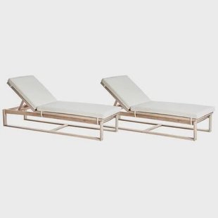 Beliani - AZZANELLO - Ligstoel set van 2 - Gebroken wit - Acaciahout