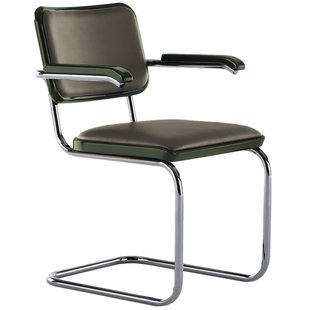 Thonet JS. THONET A Personal Interpretation By Jil Sander S64 P Serious Stoel Met Armleuning,Graphite Green/chroom