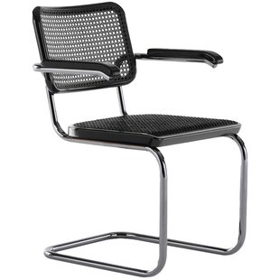 Thonet JS. THONET A Personal Interpretation By Jil Sander S64 V Serious Stoel Riet Met Armleuning,zwart Gelakt/chroom