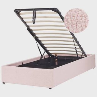 Beliani - DINAN - Eenpersoonsbed - Pastelroze - 90 x 200 cm - Bouclé