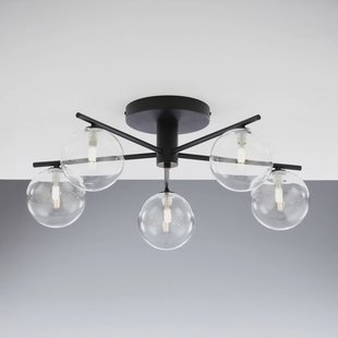 Jupiter Prato plafondlamp, zwart/helder, glas, 5-lamps