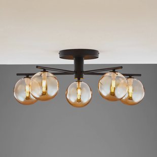 Jupiter Prato plafondlamp, zwart/amber, glas, 5-lamps