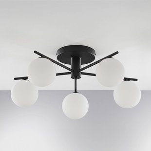Jupiter Prato plafondlamp, zwart/wit, glas, 5-lamps