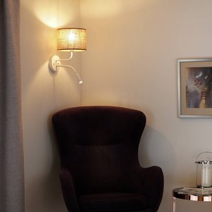 Duolla Wandlamp jute, bruin/wit, stof, leeslampje