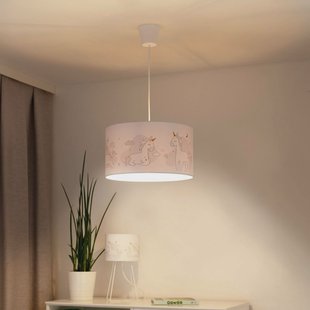 Duolla Hanglamp Mila, Ø 35 cm, wit, stof, eenhoorns, E27